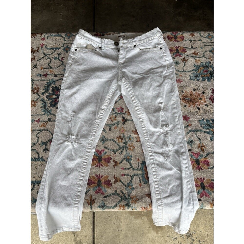 Mudd Jeans Womens Size 9 White Distressed Skinny Denim Pants Stretch